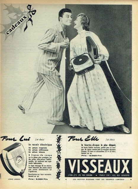 publicité Advertising  0123 1954  Visseaux  rasoir éléctrophone pour lui & Elle