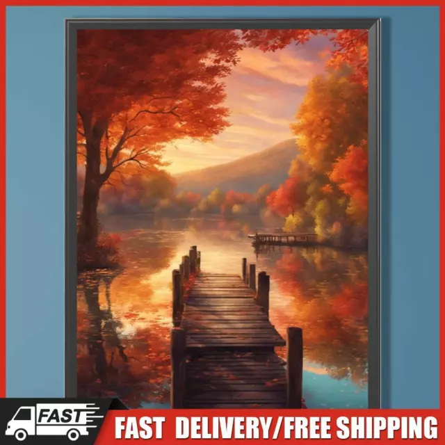 5D DIY Full Square Drill Diamond Painting Autumn Lake View Decor Art 45x60cm DE