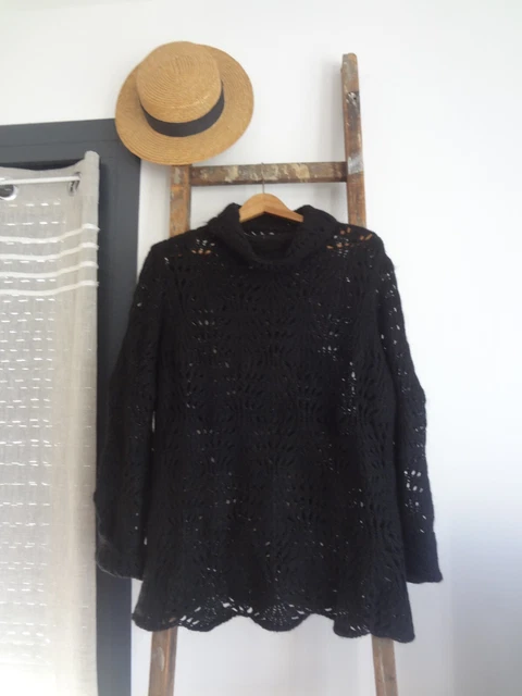Pull Ajouré Noir En Mohair Très Doux - Taille 42/44 - Marque Autre Ton - Occasion Excellent état