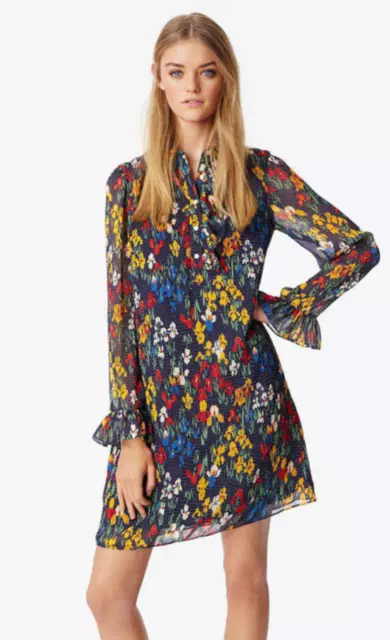 💙 TORY BURCH Iris Garden Navy Floral Print LIVIA Ruffle Tunic Shirt-Dress 8 M