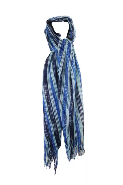 Collection Xiix Blue Multi Stripe Lurex Net Fringe Wrap OS