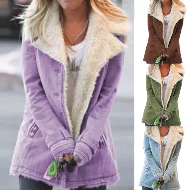 Women's Warm Coat Jacket Outwear Fleece Fur Lined Trench Winter Parka Overcoat