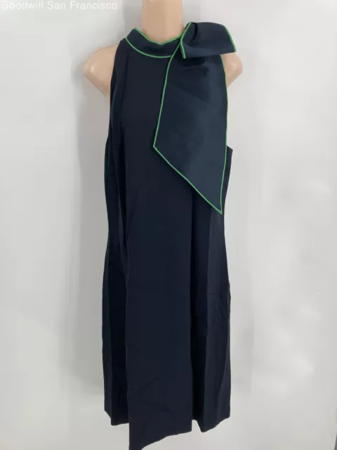 Bran­don Maxwell Womens Navy Sleeveless Bow Neck Casual Midi Shift Dress Size 12