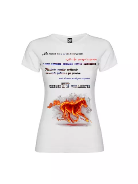 Maglia Maglietta T-shirt donna fire horse Tshirt yoga meditazione manica corta