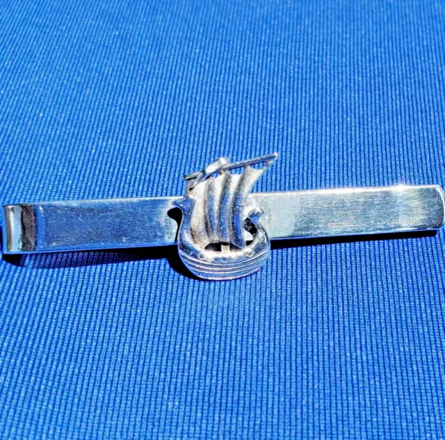 Sterling Silver 925 Viking Ship Tie Clip Bar Denmark Vintage Signed Bjerring