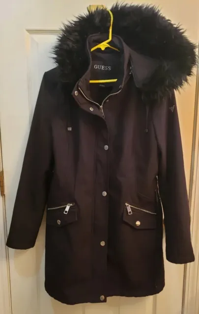 Nice Guess Womens Parka Coat w/ Removable Faux Fur Trim Hood XL Black