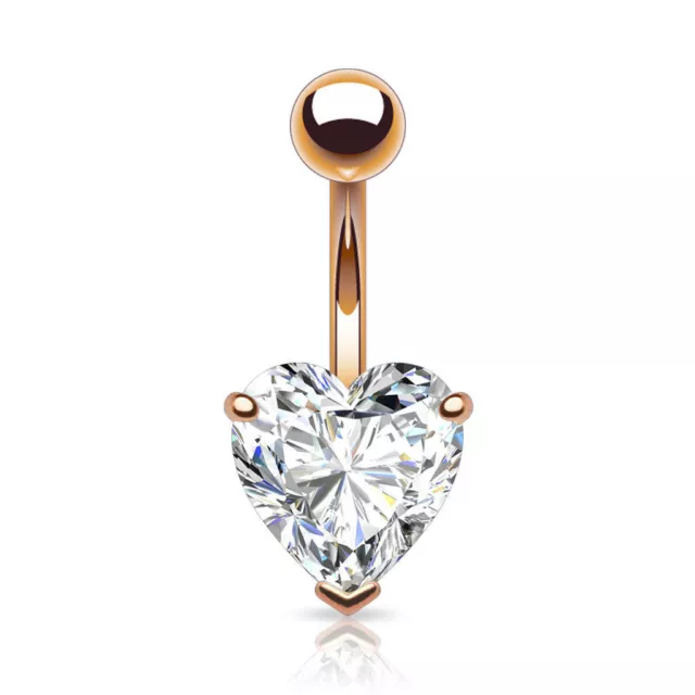 Crystal Heart Navel Bar Belly Button Ring 316L Surgical Steel  CZ -UK SELLER 3