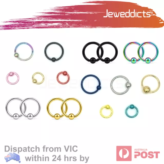 1-6pcs Captive Bead Ring Piercing Hoop Lip Eyebrow Ear Tragus Helix Nipple Nose