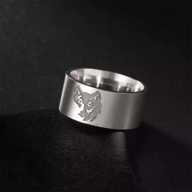 Fenrir Wolf Rings Men Stainless Steel Viking Animal Ancient Tribal Wolf Head