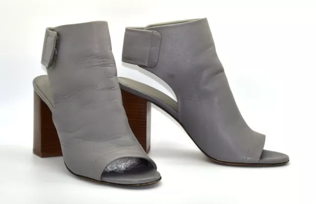 B0 VINCE Faye Gray Leather Open Toe Cutout Wooden Heel Ankle Bootie Shoes Sz 8M