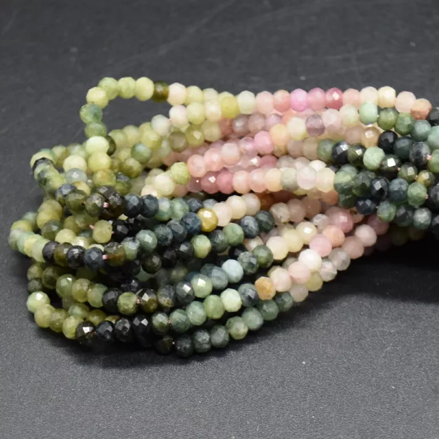 Mixed Tourmaline Semi-Precious Gemstone FACETED Rondelle Beads - 4mm x 3mm