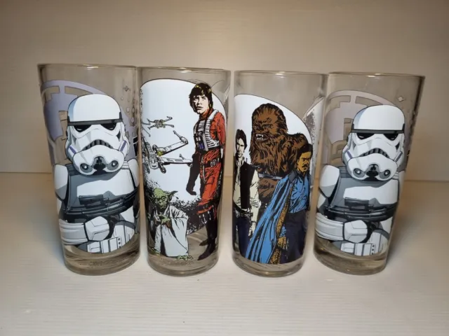 Star Wars Collectible Glass Tumblers X4 - Stormtrooper, Chewbacca, Luke