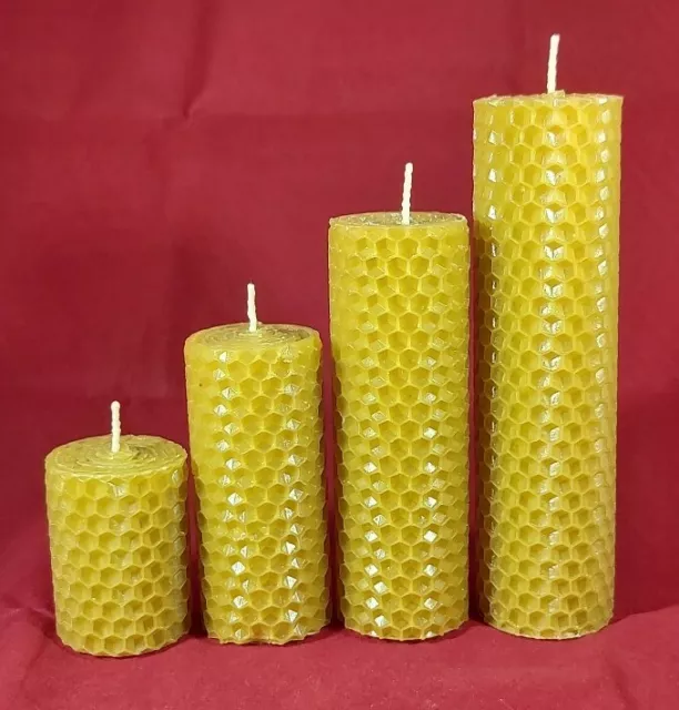 4 candles 100% PURE BEESWAX PILLAR CANDLES Eco-friendly (4 CANDLES), handmade