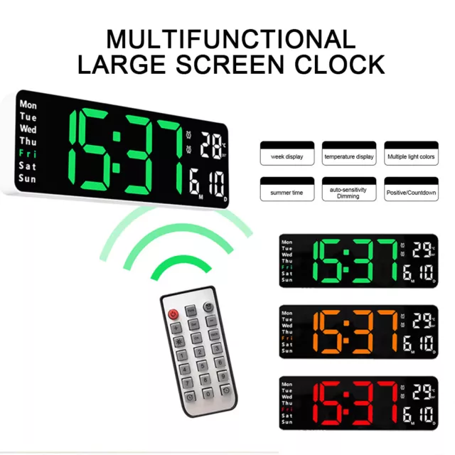 13" LED Digital Wall Clock Temperature Date Display Alarm Clock Large Home Decor
