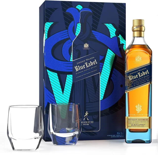 Johnnie Walker Blue Label Blended Scotch Whisky Set mit 2 Gläsern, 40 %, 700 ml