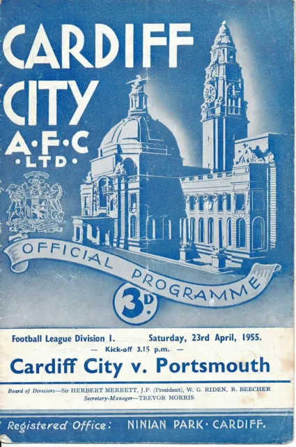 Cardiff City v Portsmouth 1954/1955 - Football Programme