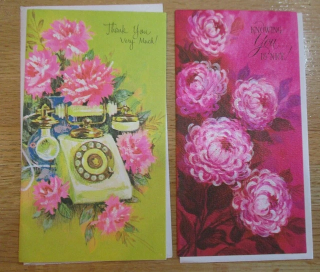 2 Mixed VINTAGE 1970's GIBSON KNOWING YOU IS NICE THANK YOU GREETING CARDS NOS