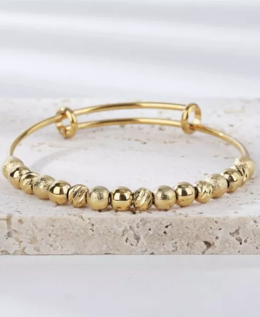 Bracelet En Acier Inoxydable A Perles Or Jaune Doré Métal Bijoux Jonc Femme