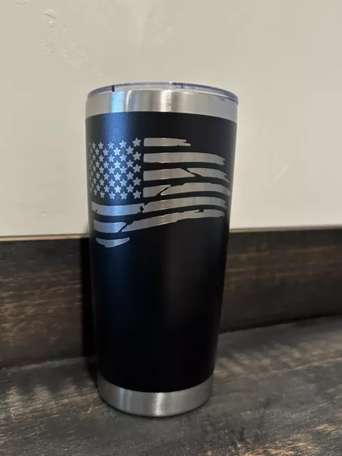 20oz Black Engraved TUMBLER - (American Flag) Mug, Coffee