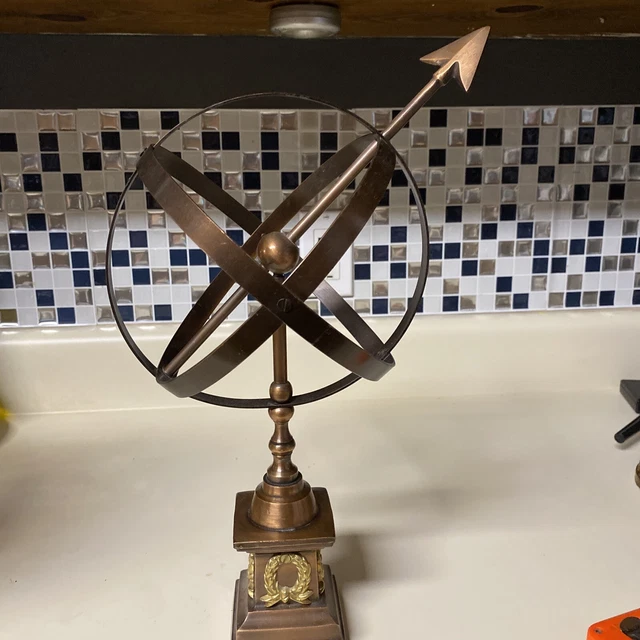 Nautical Brass Armillary Engraved Sphere Globe With Arrow Décor As IS