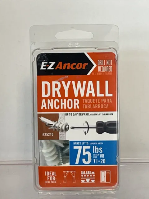 EZ Ancor # 25210 Twist-N-Lock Nylon Medium Duty Drywall Anchors 75lbs Screw #8.