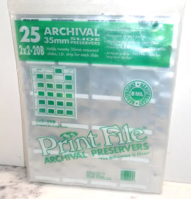 PRINT FILE 2x2-20B ARCHIVAL 35mm SLIDE PRESERVERS (25ct) HEAVYWEIGHT