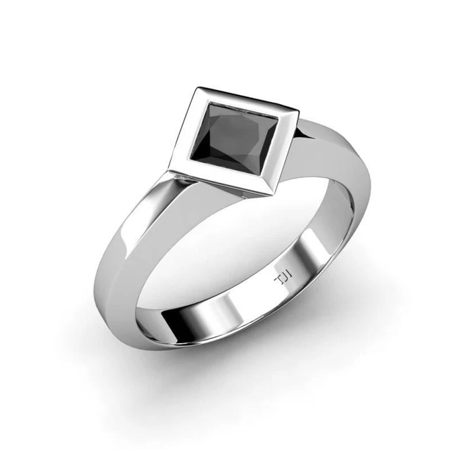 1.20ctcs Prinzessin Black Diamond Blende Set Verlobungsring 14kt Weißgold Rind