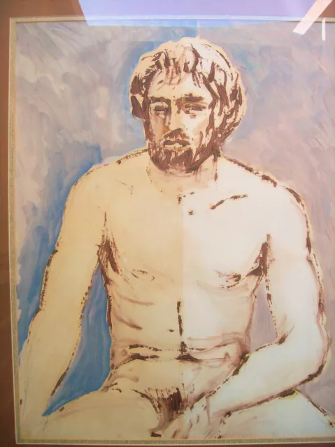 Mid Century Original Male Nude Painting Vintage Framed Has Wear Needs Glass 3