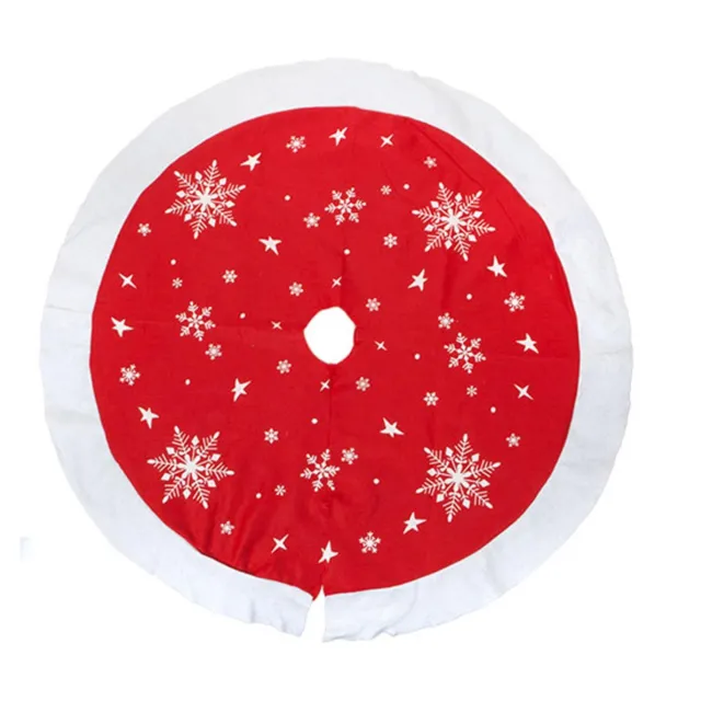 Christmas Tree Skirt 90cm Red with White Trim and Snowflakes