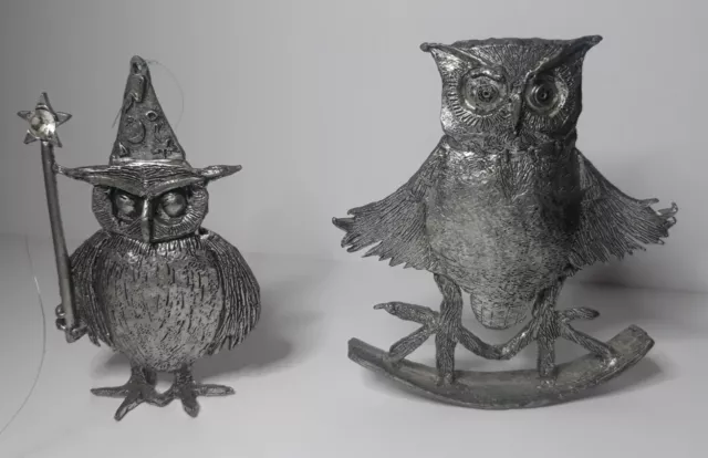 2 W. Gerard Pewter Owls "Frolic" + "Wizard" Halloween costume 🦉