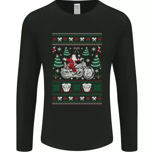 T-shirt Christmas Biker Babbo Natale moto da uomo manica lunga