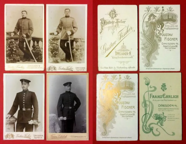 4 x Militär CdV Foto Sachsen um 1900 DRESDEN Soldaten in Uniform Säbel   ( 3572
