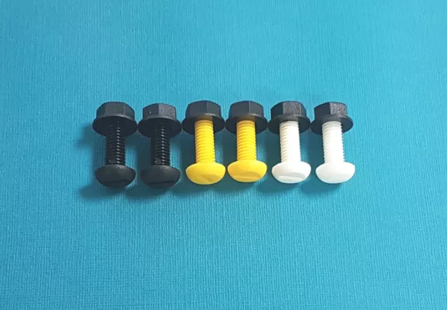 Nylon Plastic Number Plate 3 Pair Fixing Kit, Nut & Bolts, Black White & Yellow