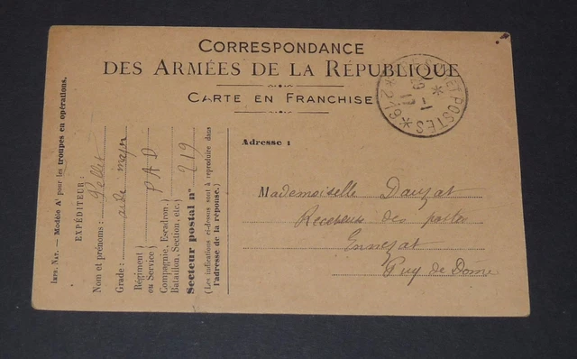 Cpa Carte Postale Correspondance Des Armees De La Republique Guerre 14-18 1917