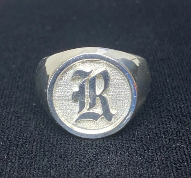 Letter R Old English Solid Initial Ring Sterling Silver 925 Sizes 6-16