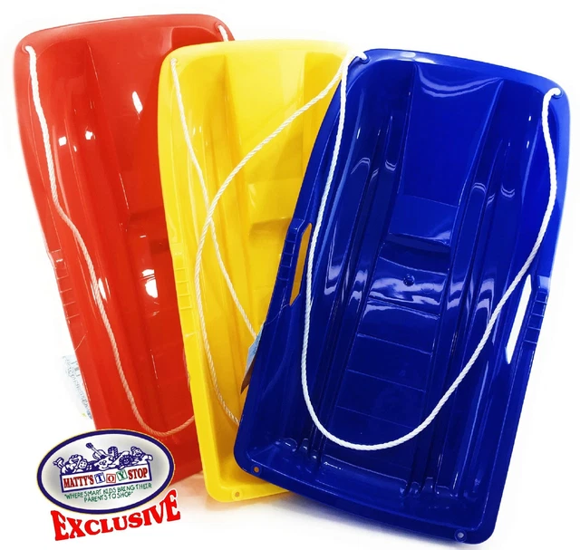 26" Heavy Duty Plastic Snow Sled Toboggan with Tow Rope for Kids 3 Pack