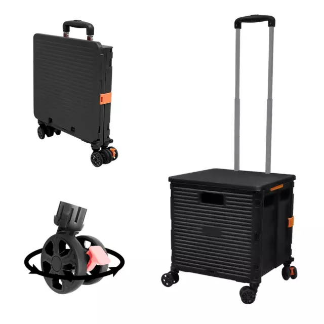 SELORSS Foldable Utility Cart Folding Portable Rolling Crate Handcart with Du...