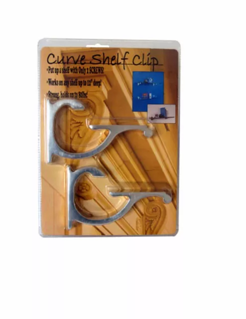 The Curve Clip for 5/8"- 3/4" thick, mounts shelf up to 12" deep with 2 screws