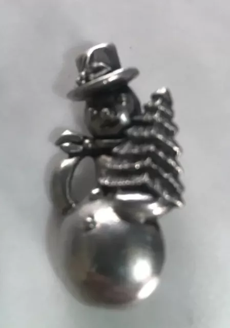 Vintage Pewter Christmas Snowman Brooch