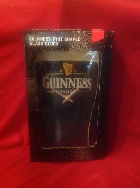 Guinness Draught Pint Shaped Glass Bar Clock MAN CAVE New In Box!