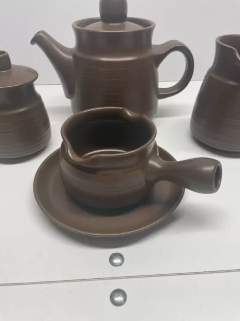 Denby Langley Mayflower Teapot, 2 Jam Pots, Pitcher and Gravy Boat with plate 2