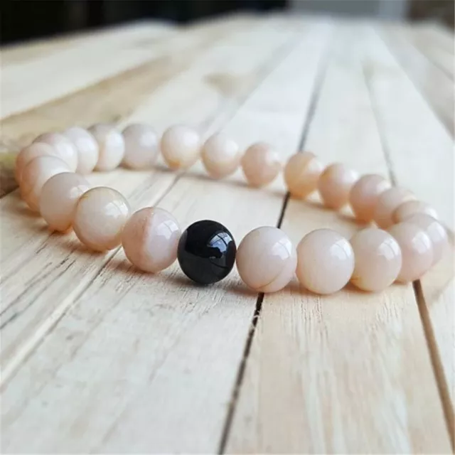 2 pièces 8 mm perles d'onyx noir naturel fait main bracelet de méditation 7,5 pouces 3