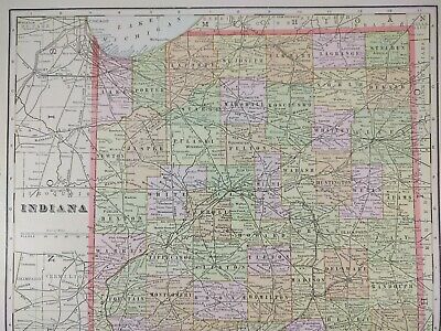 Vintage 1901 INDIANA Map 14"x22" Old Antique Original EVANSVILLE CARMEL GARY IN 3