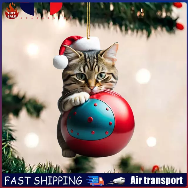 Christmas Cute Hanging Cat Ornaments Acrylic Tree Car Pendant Decorations (I) FR