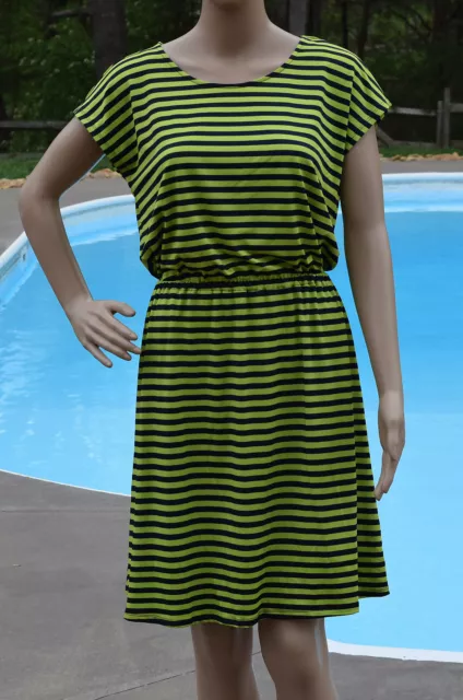 Ellen Tracy Womens Size S Green Navy Striped Sheath Dress Knee Length NWT