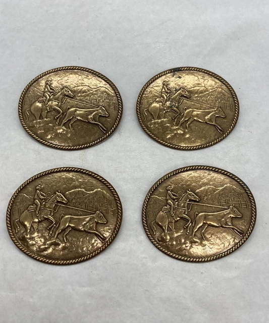 4 Pieces Vintage Push Pin Curtain Brass Tie Backs Cowboy 1-7/8”x1-1/2” Oval