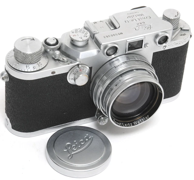 Piel de tiburón Leica IIIC estado original vintage con Summitar a juego 2/5 cm