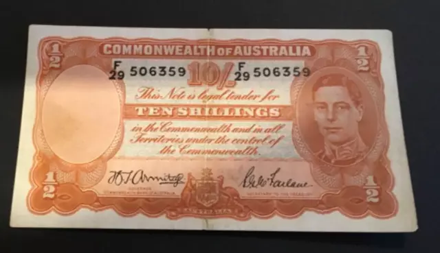Banknote Of Australia Ten Shillings, Commonwealth Of Australia.  Excellent Cond.