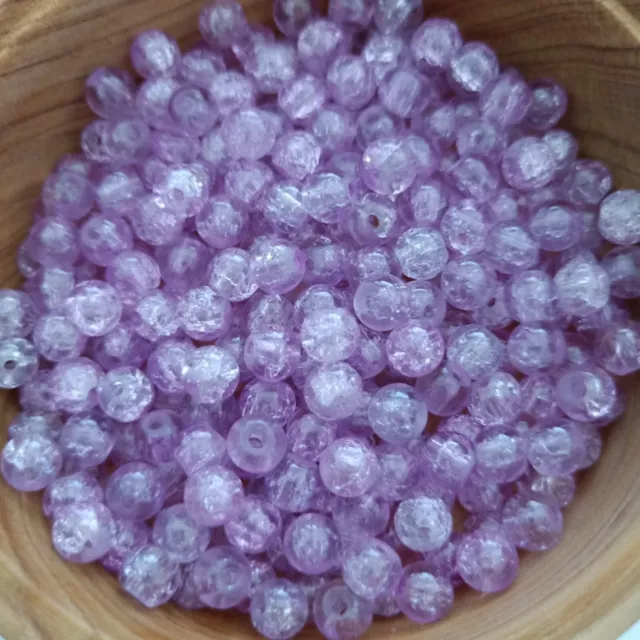 95pcs 6mm Lilac Purple Crackle Crystal Glass Beads AUS Free Postage C04