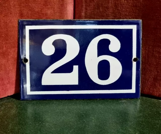Vintage French enamel house white raised sign number 26 door gate wall street .